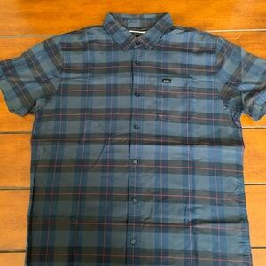 RVCA Blue and Red Casual Button Down Shirt